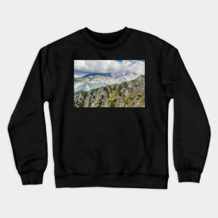 High mountains under blue cloudy sky Crewneck Sweatshirt